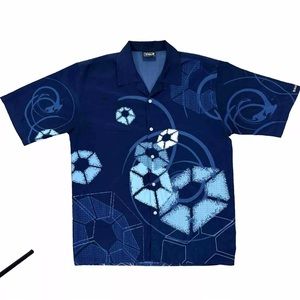 Southpole Big Logo Graphic Print Short Sleeve Button Size Large Blue Skate Y2K